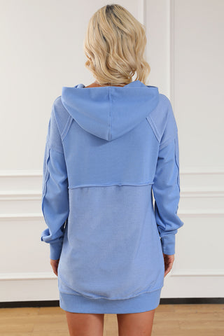 Exposed Seam Long Sleeve Slit Hoodie with Pocket Divacious