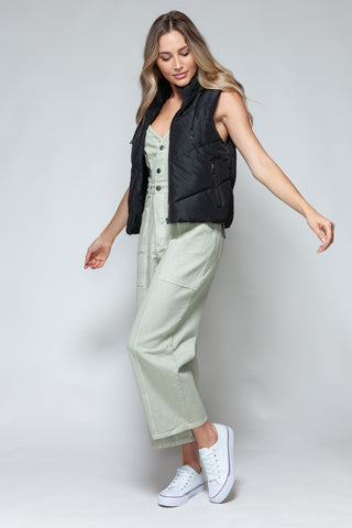 Snobbish Zip Up Quilted Hooded Vest Trendsi