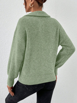 Half Zip Dropped Shoulder Sweater - Divacious