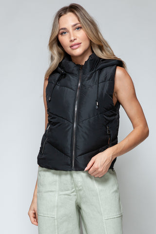 Snobbish Zip Up Quilted Hooded Vest Trendsi