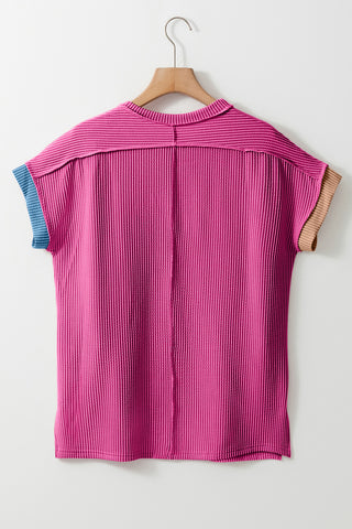 Color Block Round Neck Short Sleeve T-Shirt Divacious