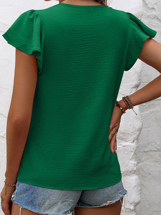 Ruffled Round Neck Cap Sleeve Blouse Divacious