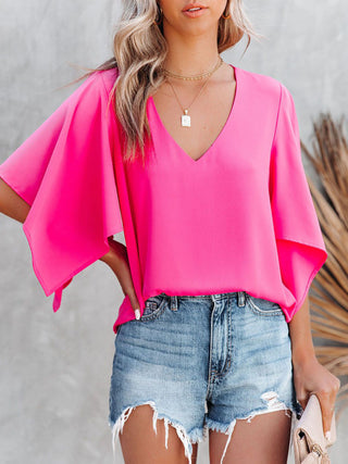 V-Neck Half Sleeve Blouse Divacious