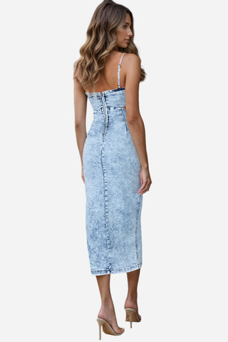 Cutout Slit Spaghetti Strap Denim Dress Divacious