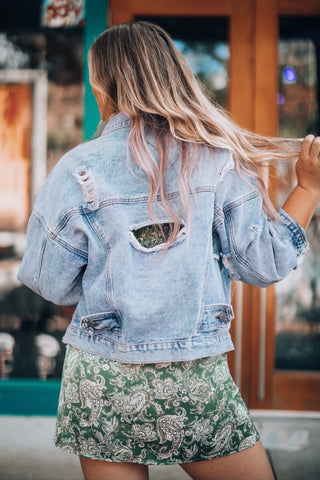 Distressed Drop Shoulder Denim Jacket Divacious