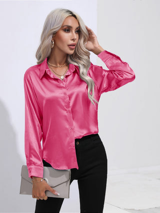 Collared Neck Buttoned Long Sleeve Shirt Divacious