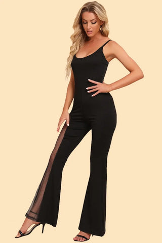 Spliced Mesh Spaghetti Strap Jumpsuit Divacious