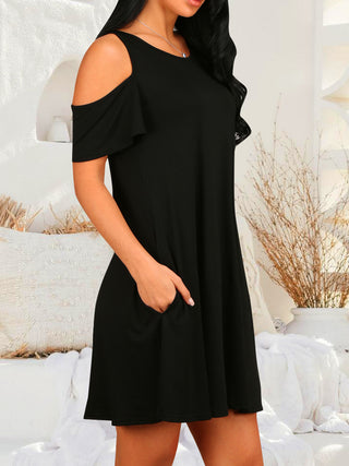 Round Neck Cold Shoulder Short Sleeve Dress Trendsi