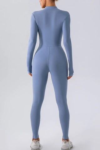 Half Zip Mock Neck Active Jumpsuit Divacious