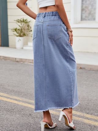 Slit Asymmetrical Waist Denim Skirt Divacious