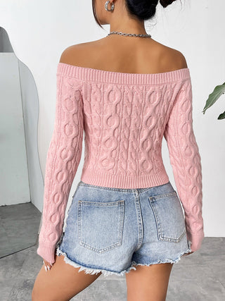 Cable-Knit Off-Shoulder Long Sleeve Knit Top Divacious