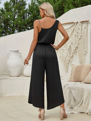 Chain Detail Asymmetrical Neck Jumpsuit Divacious