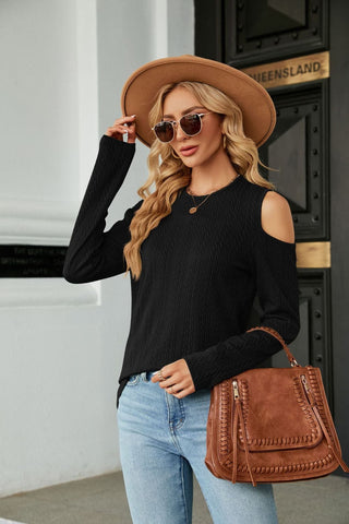 Dropped Shoulder Long Sleeve Blouse Divacious