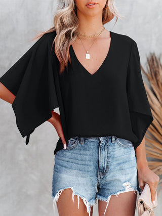 V-Neck Half Sleeve Blouse Divacious