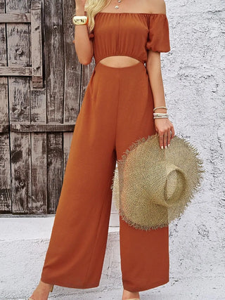 Cutout Off Shoulder Wide Leg Jumpsuit Divacious