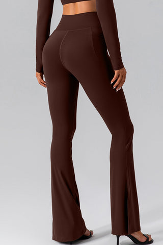 High Waist Slit Pocketed Active Pants Trendsi