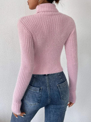 Ribbed Turtleneck Long Sleeve Sweater Divacious