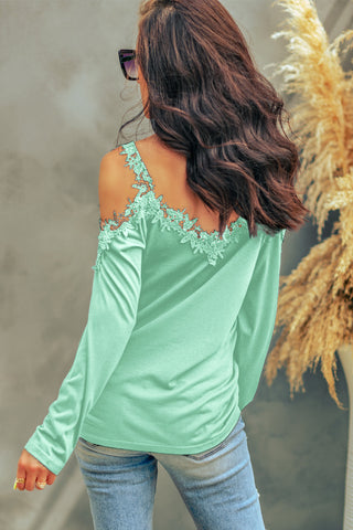 Lace Detail Cold Shoulder Long Sleeve T-Shirt Divacious