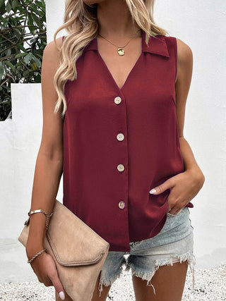 Full Size Johnny Collar Button Up Tank Divacious