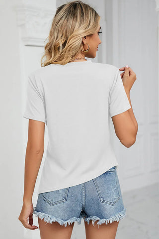 Ruched Round Neck Short Sleeve T-Shirt Divacious