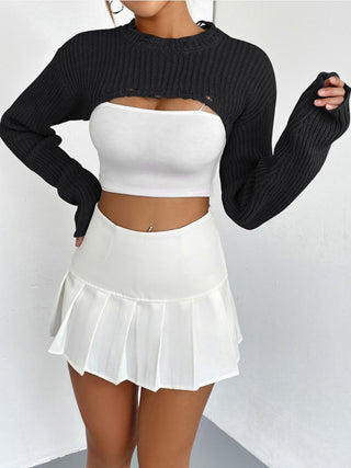 Distressed Long Sleeve Cropped Sweater Divacious