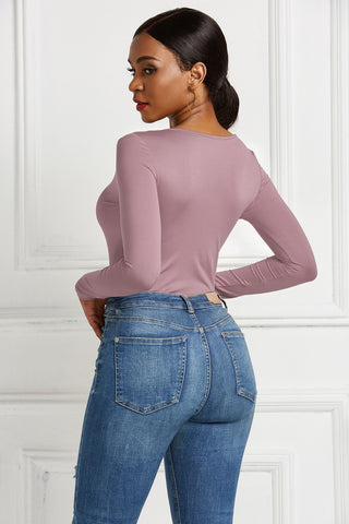 Half Zip Scoop Neck Long Sleeve Bodysuit Divacious