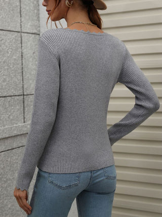 V-Neck Ribbed Knit Top Divacious