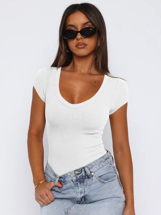 Scoop Neck Cap Sleeve T-Shirt Divacious