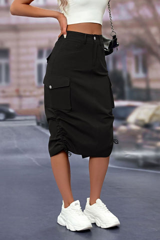 Drawstring Slit Skirt with Pockets Divacious