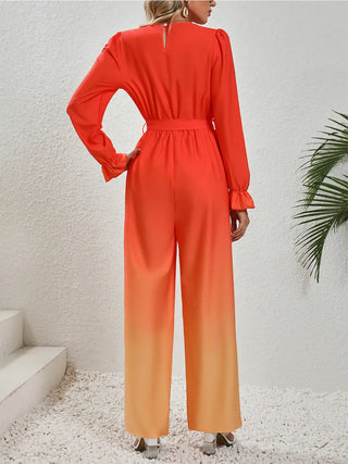 Gradient Tie Front Flounce Sleeve Jumpsuit Divacious