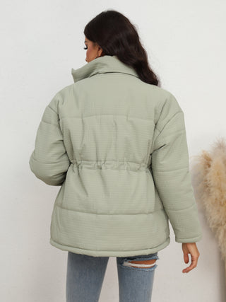 Drawstring Waist Zip-Up Puffer Jacket Divacious