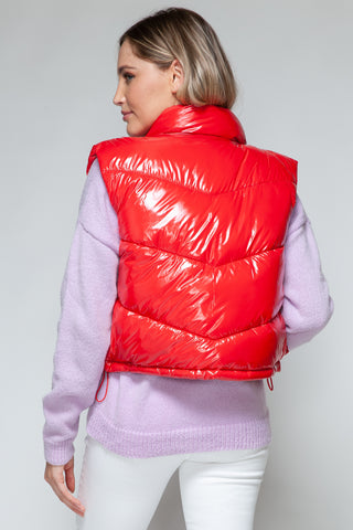 Snobbish Zip Up Turtleneck Shiny Quilted Vest Trendsi