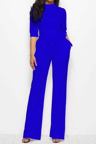 Mock Neck Tie-Waist Half Sleeve Jumpsuit Divacious