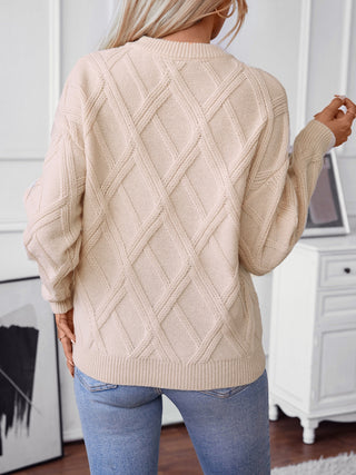 Geometric Round Neck Long Sleeve Sweater - Divacious