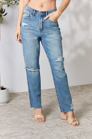 Full Size Distressed Raw Hem Straight Jeans Divacious