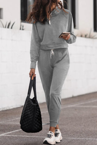 Drawstring Hoodie and Pocketed Joggers Set Trendsi