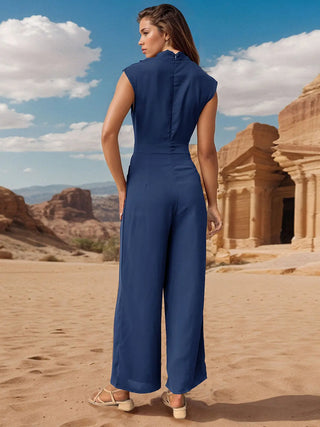 Ruched Mock Neck Sleeveless Jumpsuit Divacious