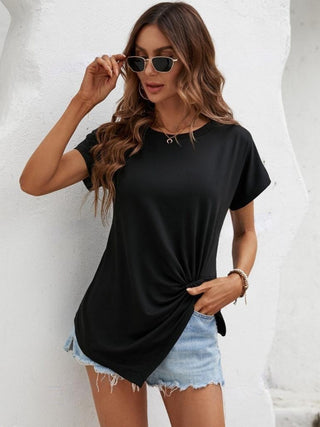 Asymmetric Hem Round Neck T-Shirt Divacious