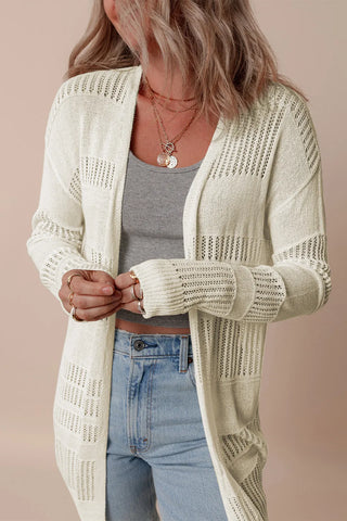 Openwork Open Front Long Sleeve Cardigan Divacious