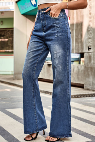 Buttoned Loose Fit Jeans with Pockets Divacious