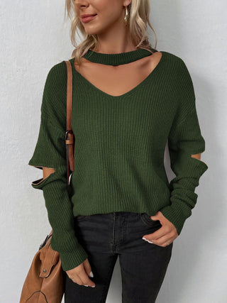 Cutout Zip Detail Sweater Divacious