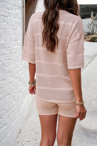 Devine Eyelet Round Neck Top and Shorts Set Trendsi