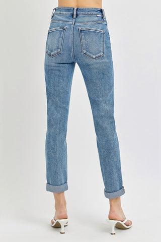 Full Size High Rise Cropped Roll Up Jeans Divacious