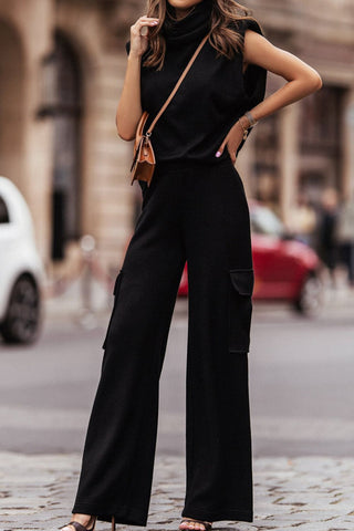 Turtleneck Sleeveless Top and Pocketed Pants Set Trendsi