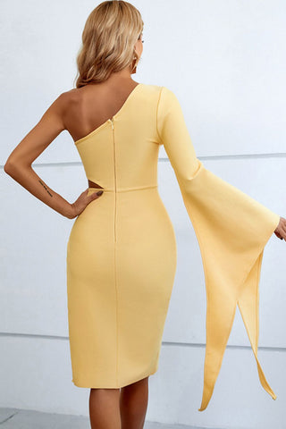 Cutout Split Flare Sleeve One-Shoulder Dress Trendsi