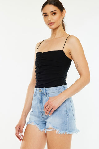 Kancan Raw Hem Distressed High Waist Denim Shorts Divacious