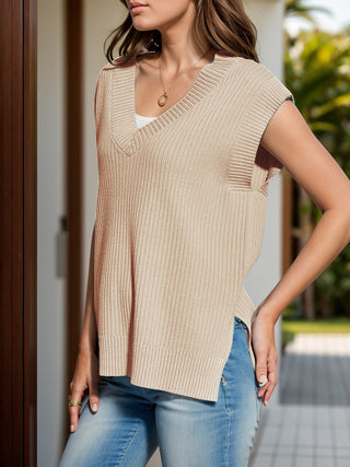 V-Neck Cap Sleeve Knit Vest Divacious