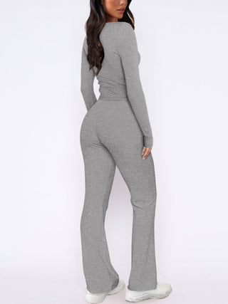 V-Neck Long Sleeve Top and Pants Set - Divacious