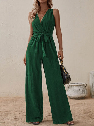 Tied Surplice Sleeveless Wide Leg Jumpsuit Divacious