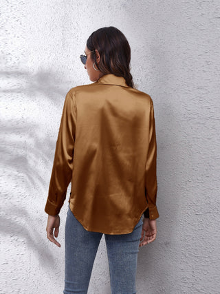 Collared Neck Buttoned Long Sleeve Shirt Divacious